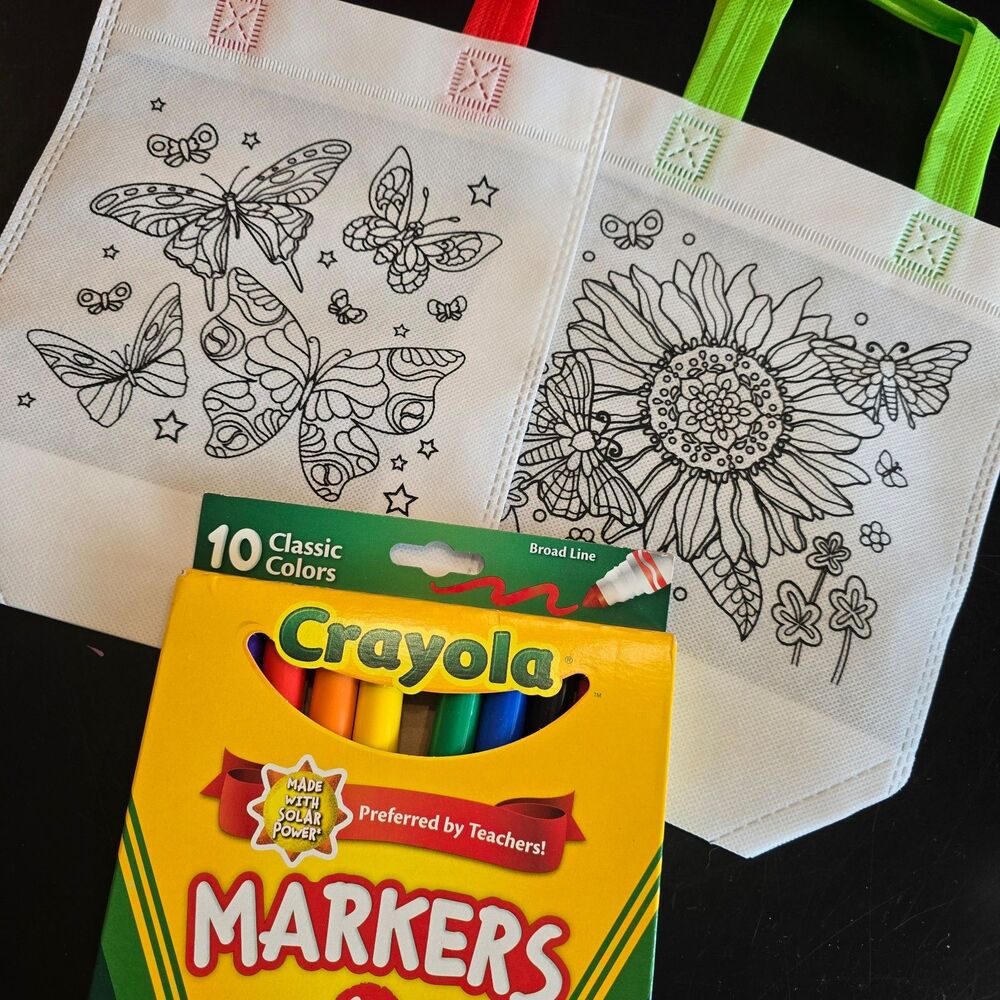 2 Butterfly bags and 10 pk of markers craft diy stocking stuffer gift